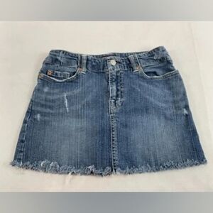(G) All American Girl Denim Mini Skirt Size 3 – Rhinestone Pocket Raw Hem Jean